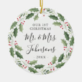 Floral Greenery Wreath Our First Christmas Keramik Ornament (Vorne)