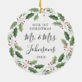 Floral Greenery Wreath Our First Christmas Keramik Ornament (Hinten)
