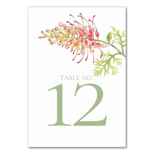 Floral Grevillea Loopy Lou Art Hochzeit Tischnummer (Rückseite)