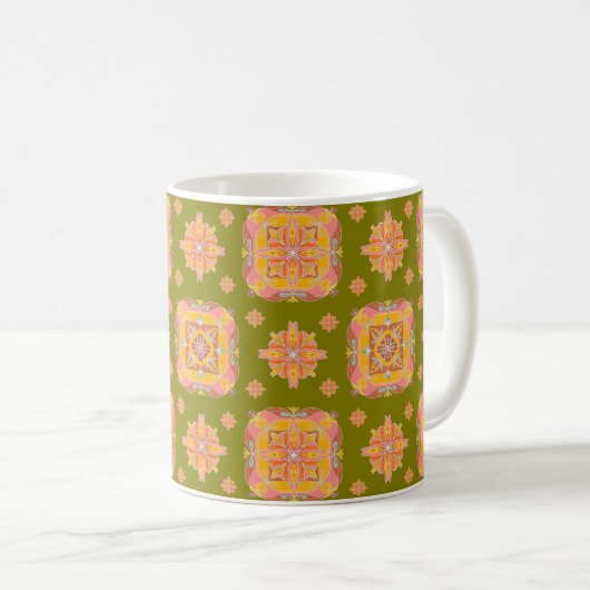 Floral Grid Ceramic Mug Kaffeetasse (VorderseiteRechts)