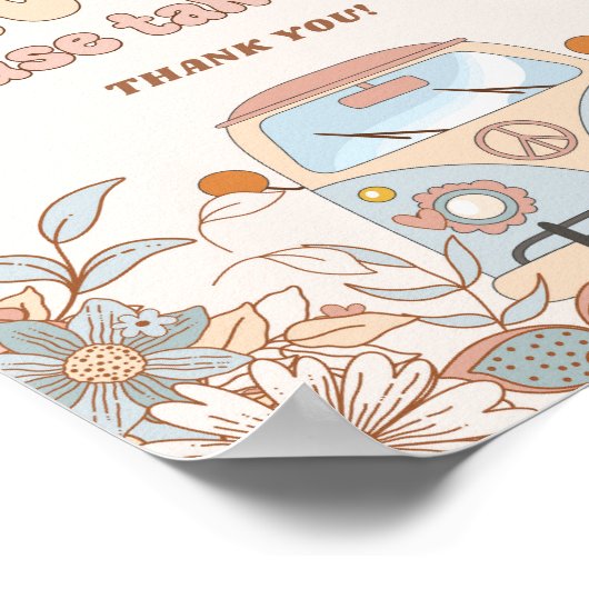 Floral Groovy Retro Hippie Gastgeschenke Poster (Ecke)