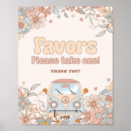 Floral Groovy Retro Hippie Gastgeschenke Poster (Vorne)