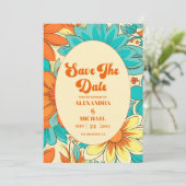 Floral Groovy Retro Wedding Save The Date (Stehend Vorderseite)
