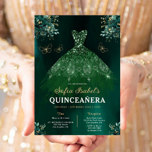 Floral Grün Bilinguale Spanische Quinceanera Einladung