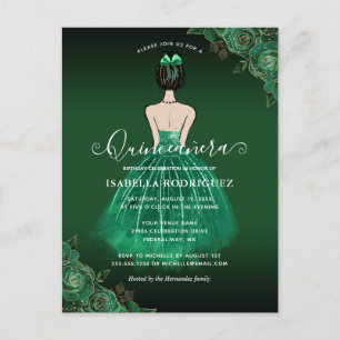 Floral Grüne Prinzessin Gold Geburtstag Quinceañer Postkarte