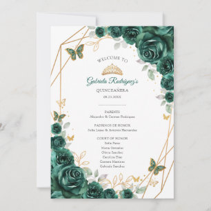 Floral-grünes Quinceanera-Veranstaltungsprogramm Einladung
