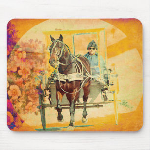 Floral Grunge Abendessen Pferd und Buggy Mousepad