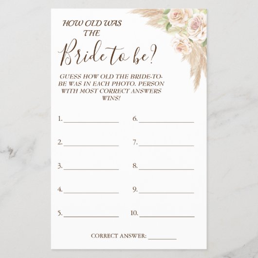 Floral Guess wie alt war "She Dusche" Spielkarte Flyer (Vorne)