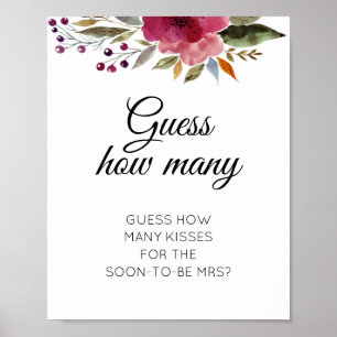 Floral Guess Wie viele Kisses Brautparty Game Poster