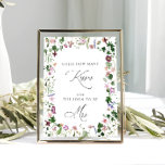 Floral Guess Wie viele Kisses Brautparty Game Poster<br><div class="desc">Dieses bezaubernde Kunstwerk ist eine Feier der Liebe, die das Wesen eines fröhlichen Brautparty mit seiner zarten Aquarellpalette und den botanischen Rahmen einfängt. Jeder Pinsel bringt die faszinierenden Details der Vegetation und der Blume zum Leben und schafft einen faszinierenden Effekt, der das Auge zeichne und die Gäste zum Spaß einlädt....</div>