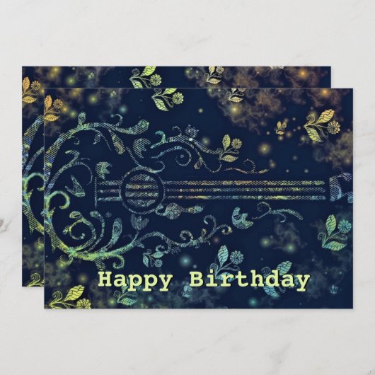 Floral Guitar Happy Birthday Card (Vorne/Hinten)