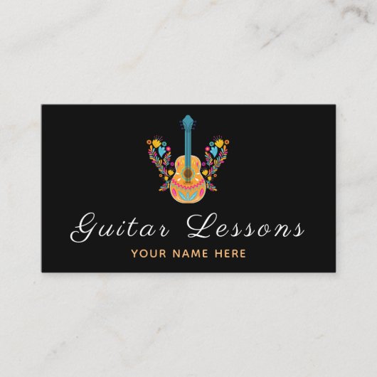 Floral Guitar Lessons Musikalisches Minimalistisch Visitenkarte (Vorderseite)