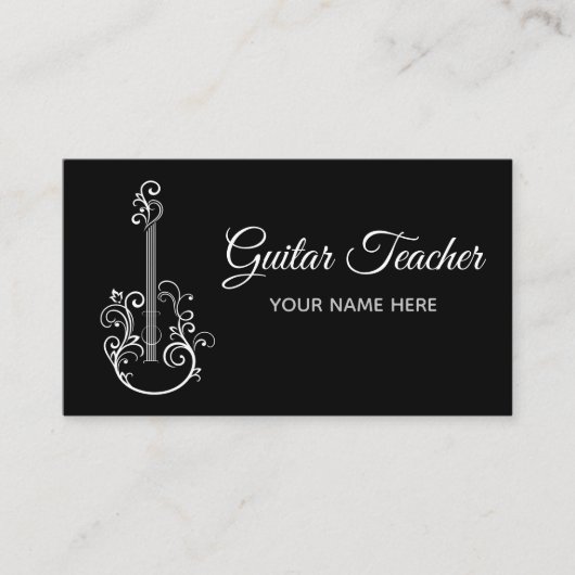 Floral Guitar Musical Instrument Lehrer Elegan Visitenkarte (Vorderseite)