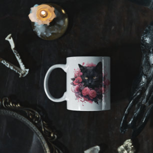 Floral Halloween Black Cat Kaffeetasse