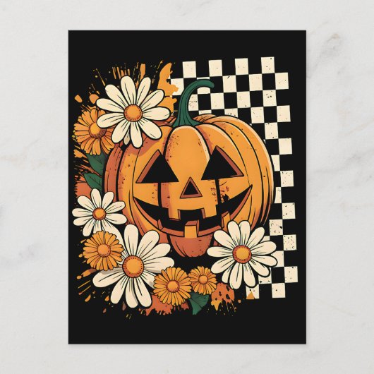 Floral Halloween Fall Pumpkin Feiertagspostkarte (Vorderseite)