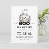 Floral Halloween Little Boo Baby Shower Einladung (Stehend Vorderseite)