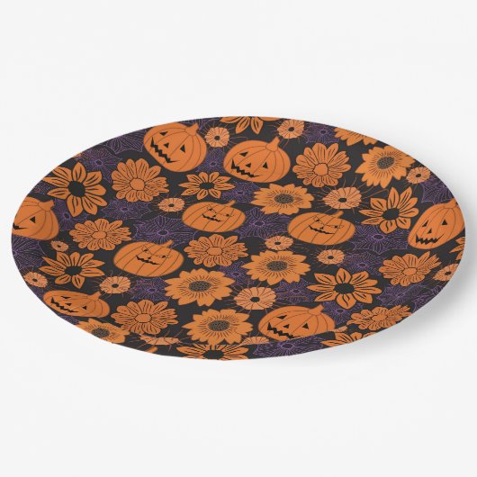 Floral Halloween Pappteller (Schrägansicht)