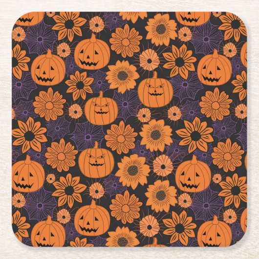 Floral Halloween Rechteckiger Pappuntersetzer (Vorderseite)