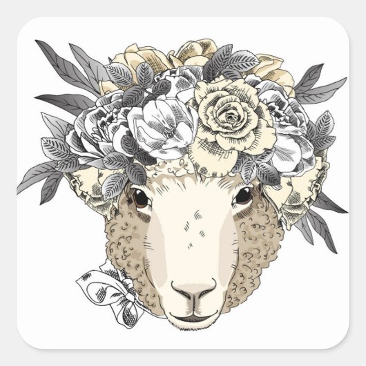 Floral Halo Sheep Quadratischer Aufkleber (Vorderseite)