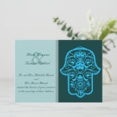 Floral Hamsa (blau) (Hochzeit) Einladung (Stehend Vorderseite)