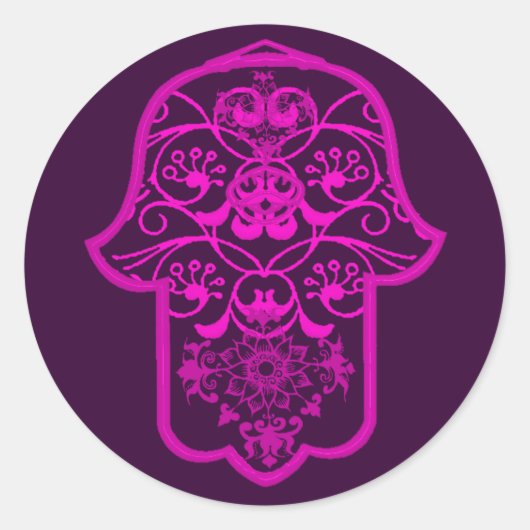 Floral Hamsa Pink Runder Aufkleber (Vorderseite)
