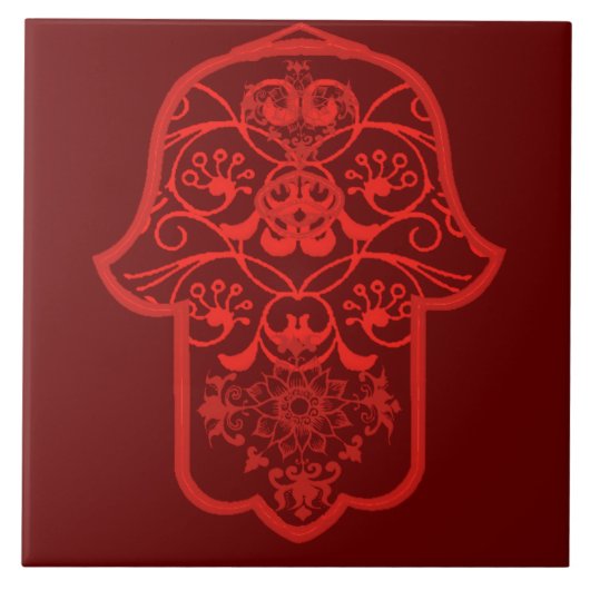 Floral Hamsa (rot) Fliese (Vorderseite)