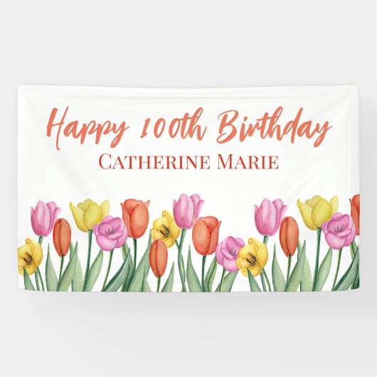 Floral Happy 100. Geburtstag Banner (Horizontal)