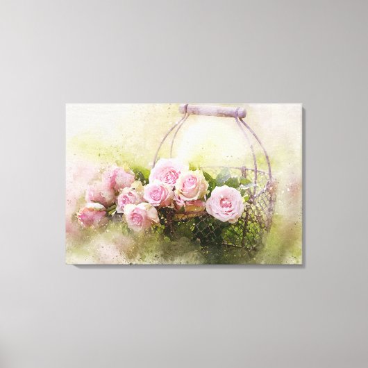 Floral Happy Aquarell Rose Basket Canvas Print Leinwanddruck (Vorderseite)