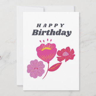 Floral Happy Birthday Card - Lebhafte, rosa Blume Einladung