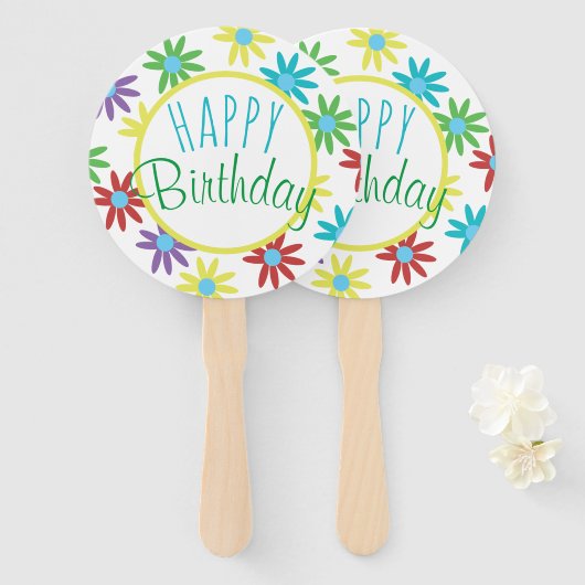 Floral Happy Birthday Hand Fans Fächer (Vorne und Hinten)