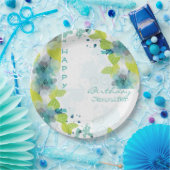 Floral Happy Birthday Individuelle Name 9" Paper T Pappteller (Party)