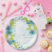 Floral Happy Birthday Individuelle Name 9" Paper T Pappteller (Party)