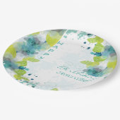 Floral Happy Birthday Individuelle Name 9" Paper T Pappteller (Schrägansicht)