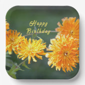 Floral "Happy Birthday" Orange Zennia Pappteller (Vorderseite)