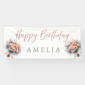 Floral Happy Birthday Personalized Party Banner Si (Horizontal)
