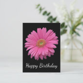 Floral Happy Birthday Pink Gerbera Daisy Black Postkarte (Stehend Vorderseite)