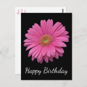 Floral Happy Birthday Pink Gerbera Daisy Black Postkarte (Vorne/Hinten)