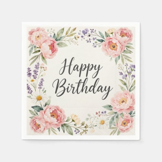 Floral Happy Birthday Serviette | Frühlingsfeier (Vorderseite)