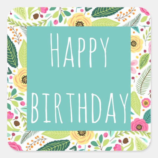 Floral Happy Birthday Sticker (Vorderseite)