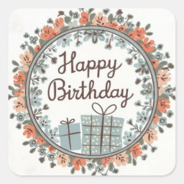 Floral Happy Birthday Sticker mit Geschenkdesign