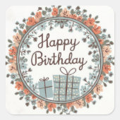 Floral Happy Birthday Sticker mit Geschenkdesign (Vorderseite)