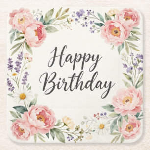 Floral Happy Birthday Untersetzer   Frühlingsfeier