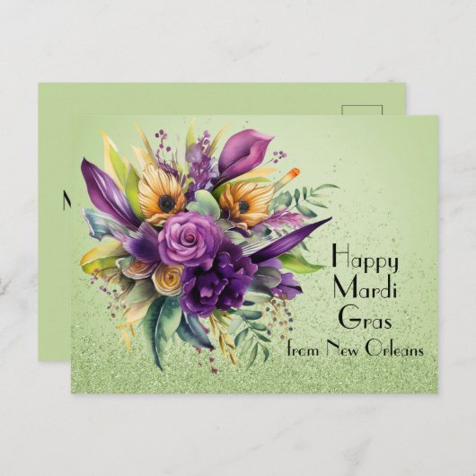 Floral Happy Mardi Gras aus New Orleans Postkarte (Vorne/Hinten)