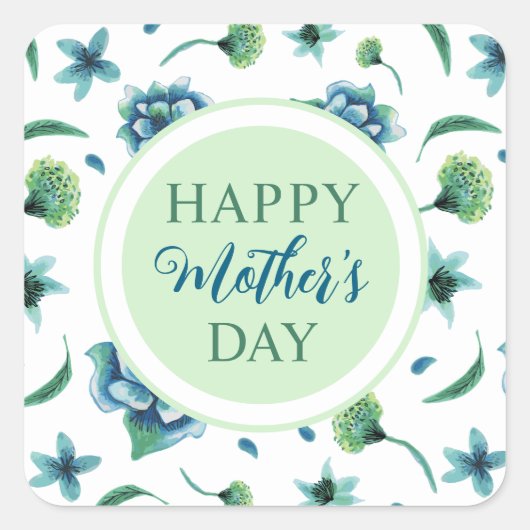 Floral Happy Mother Day Quadratischer Aufkleber (Vorderseite)