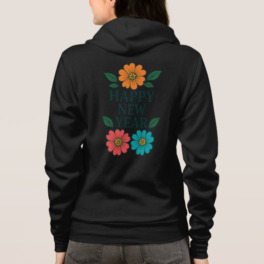 Floral Happy New Year Graphic Zip-Up Hoodie (Rückseite)