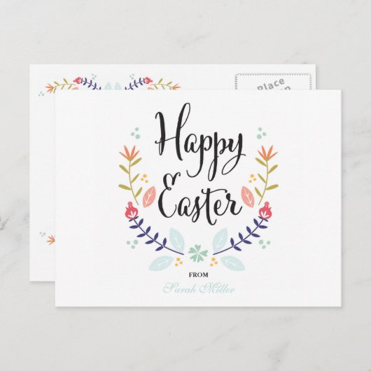 Floral Happy Osterpost Postkarte (Vorne/Hinten)