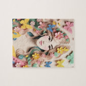Floral Harmony Elegant Paper Cut Woman Portrait Puzzle (Horizontal)