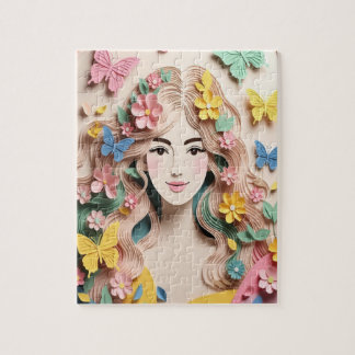 Floral Harmony Elegant Paper Cut Woman Portrait Puzzle