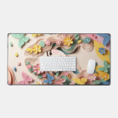 Floral Harmony Elegant Paper-Cut Woman Portrait Schreibtischunterlage (Tastatur & Maus)