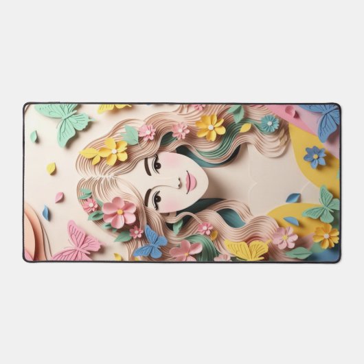 Floral Harmony Elegant Paper-Cut Woman Portrait Schreibtischunterlage (Vorderseite)